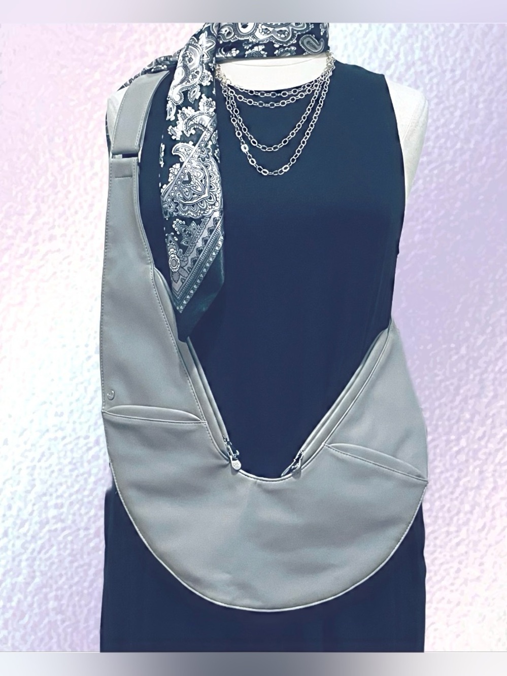 Sash Bag Vegan Leather Standard Gray Crossbody - Picture 4 of 16